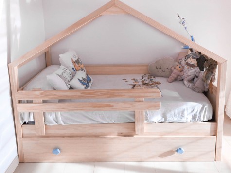 Lit gigogne Cabane avec toit en bois